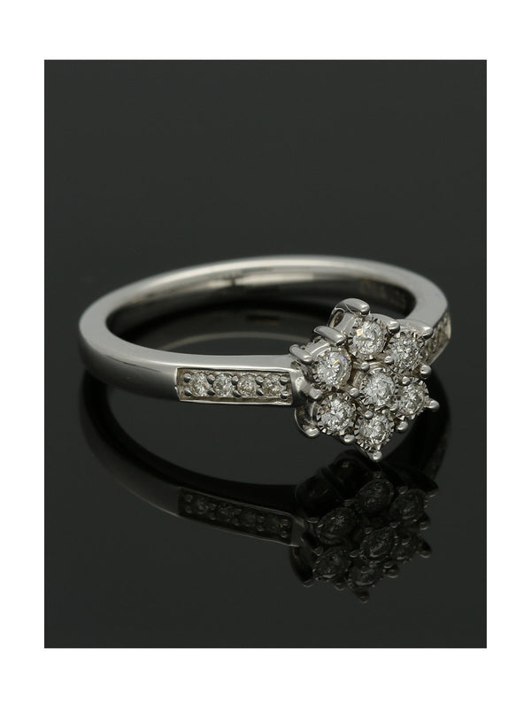 Diamond Cluster Ring 0.25ct Round Brilliant Cut in 9ct White Gold with Diamond Shoulders