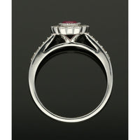 Ruby & Diamond Cluster Ring in 9ct White Gold with Diamond Shoulders