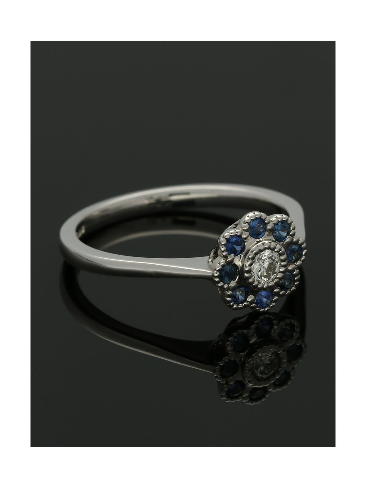 Sapphire & Diamond Cluster Ring in 9ct White Gold