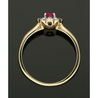 Ruby & Diamond Cluster Ring in 9ct Yellow & White Gold