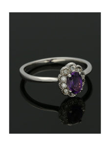 Amethyst & Diamond Cluster Ring in 9ct White Gold