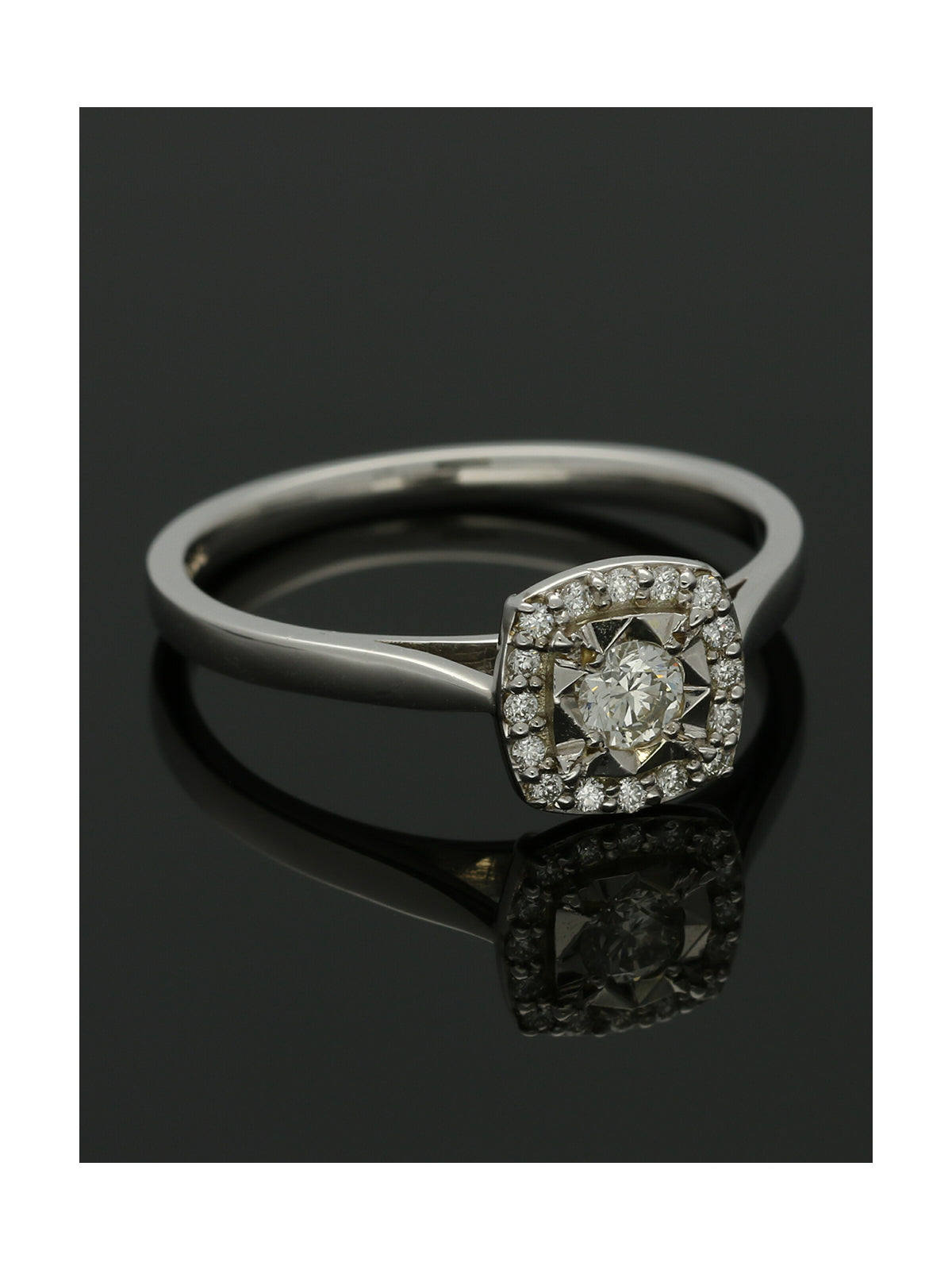 SALE Diamond Cushion Shaped Cluster Ring in 9ct White Gold