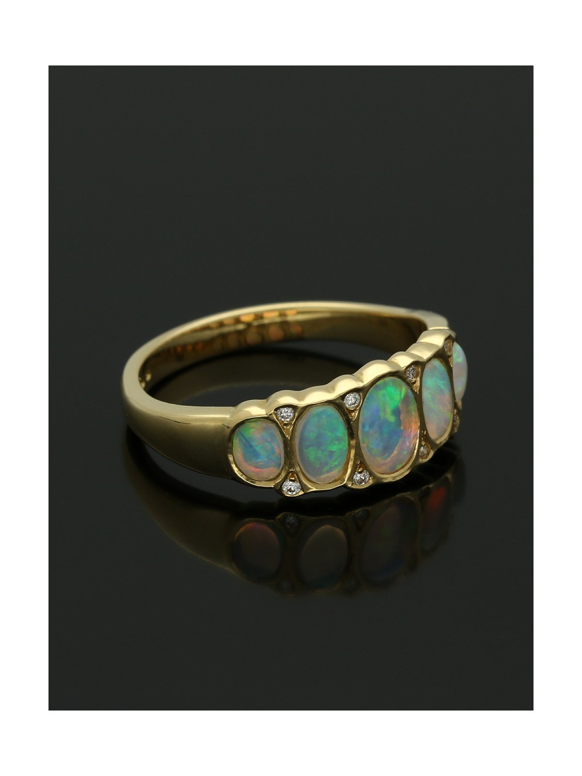 Opal & Diamond Five Stone Ring in 18ct Yellow Gold