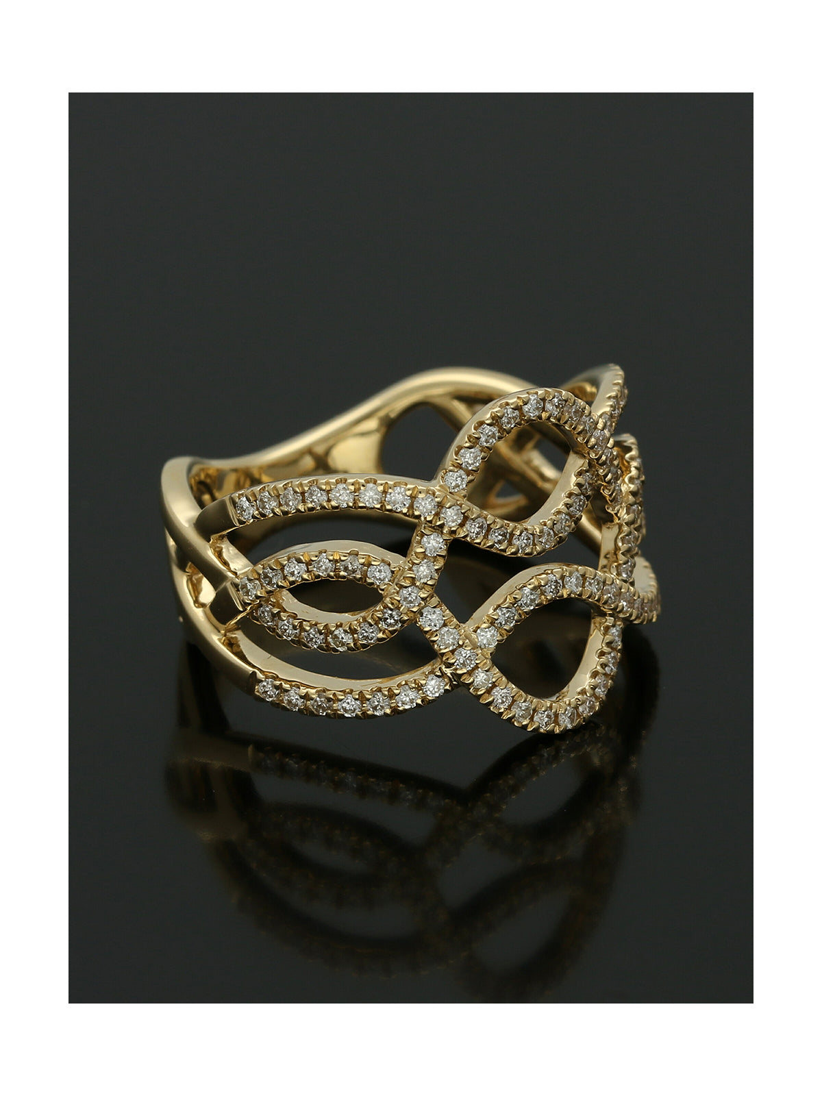 Diamond Crossover Ring Round Brilliant Cut in 18ct Yellow Gold