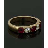Ruby & Diamond Five Stone Ring Round Cut Brilliant in 18ct Yellow Gold