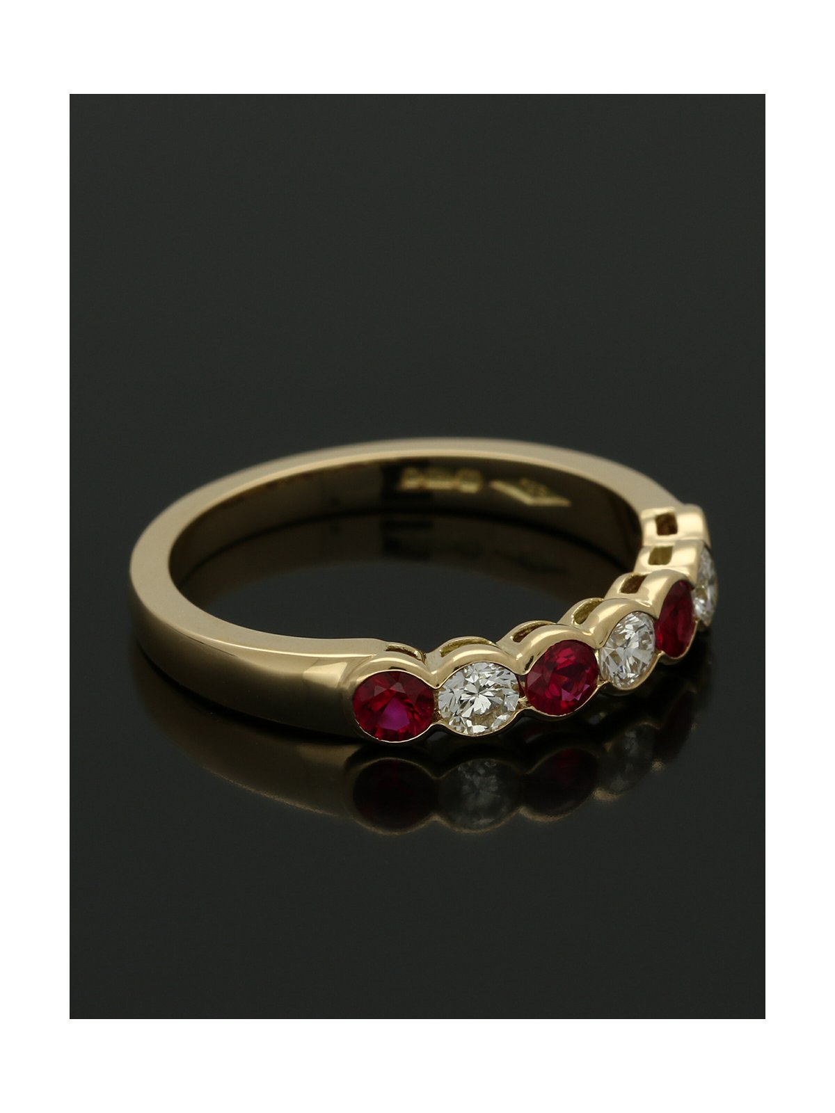 Ruby & Diamond Half Eternity Ring in 18ct Yellow Gold