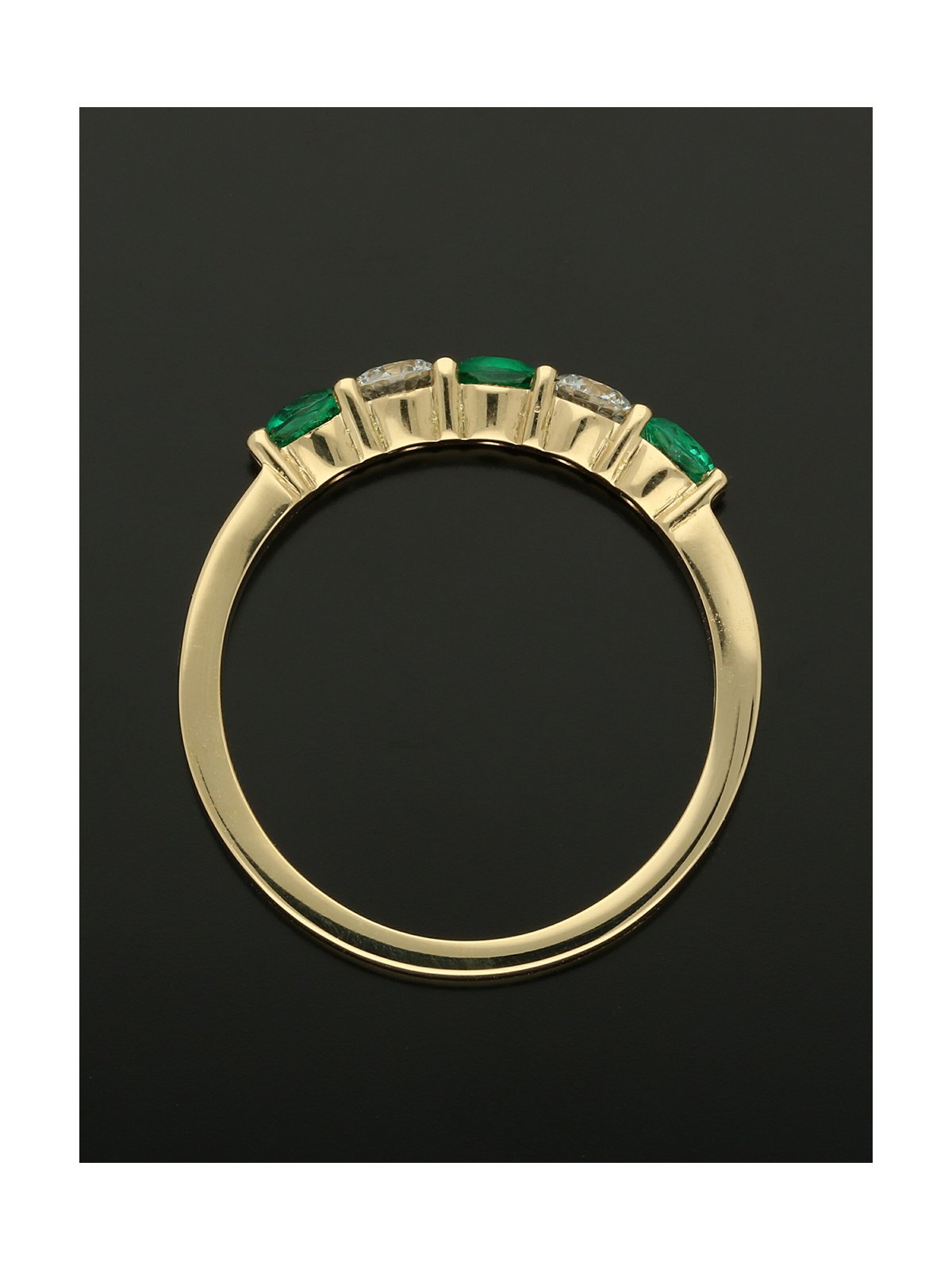 Emerald & Diamond Five Stone Round Brilliant Cut in 18ct Yellow Gold
