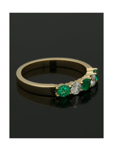 Emerald & Diamond Five Stone Round Brilliant Cut in 18ct Yellow Gold