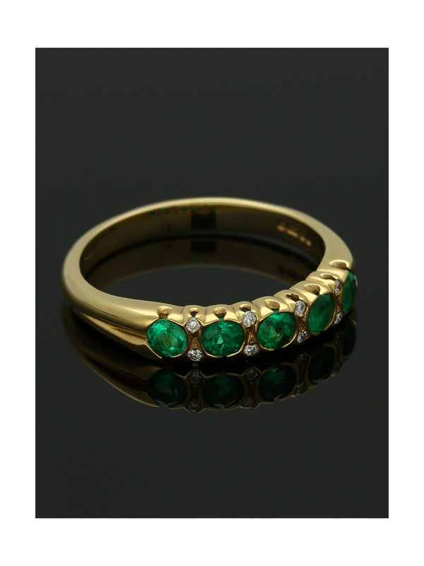 Emerald & Diamond Half Eternity Ring in 18ct Yellow Gold