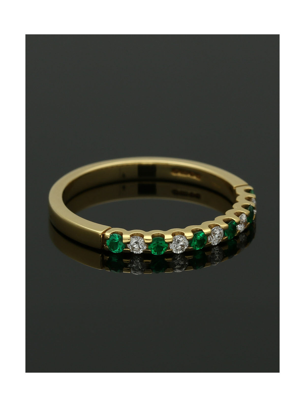 Emerald & Diamond Half Eternity Ring Round Brilliant Cut in 18ct Yellow Gold