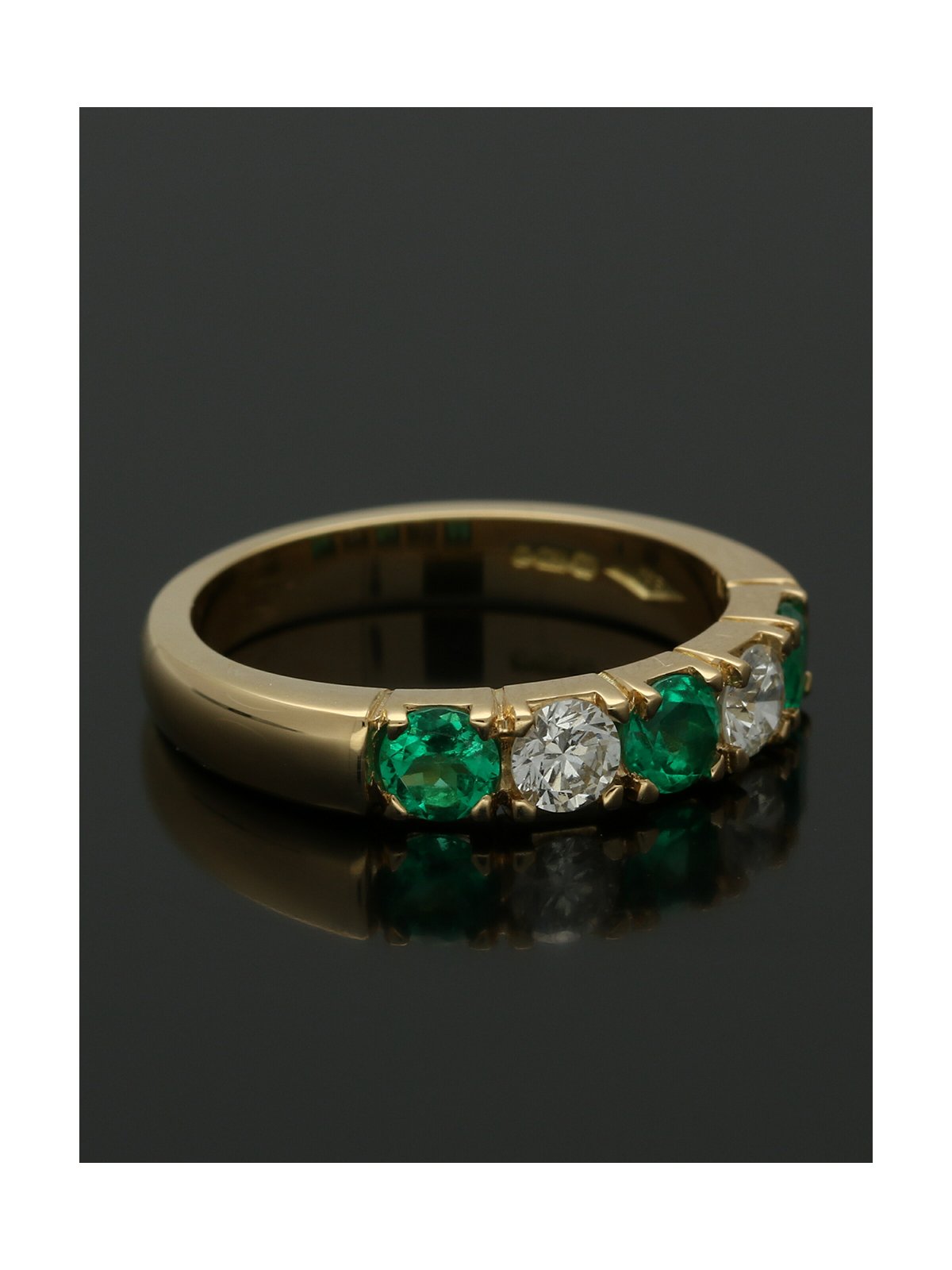 Emerald & Diamond Five Stone Ring Round Brilliant Cut in 18ct Yellow Gold
