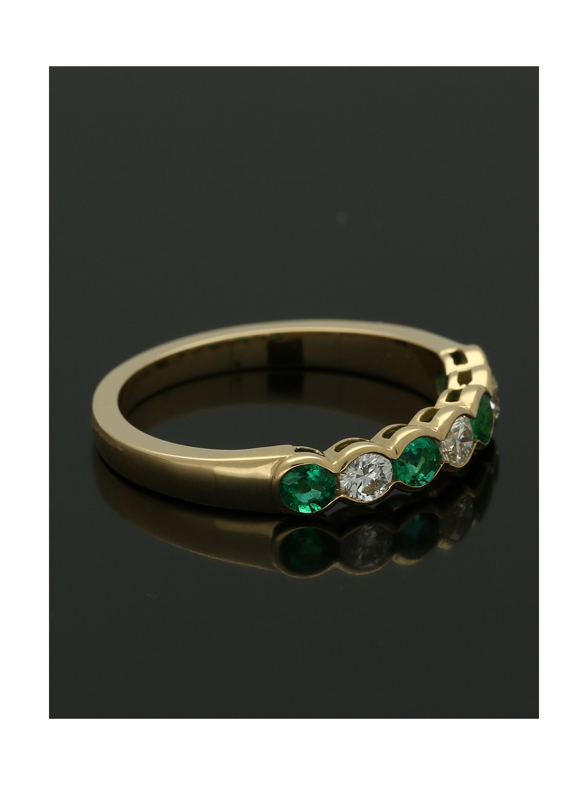 Emerald & Diamond Half Eternity Ring Round Brilliant Cut in 18ct Yellow Gold