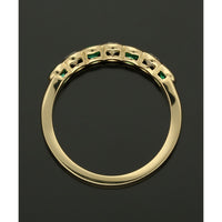 Emerald & Diamond Half Eternity Ring Round Brilliant Cut in 18ct Yellow Gold