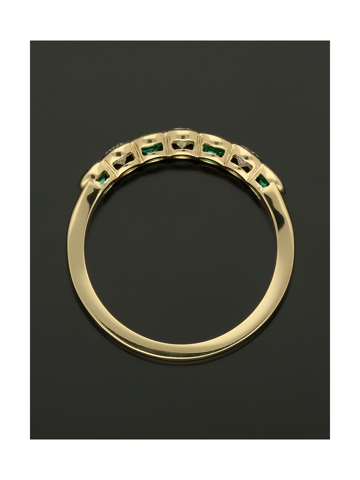 Emerald & Diamond Half Eternity Ring Round Brilliant Cut in 18ct Yellow Gold