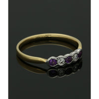 Amethyst & Diamond Five Stone Ring in 18ct Yellow & White Gold