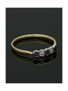 Amethyst & Diamond Five Stone Ring in 18ct Yellow & White Gold