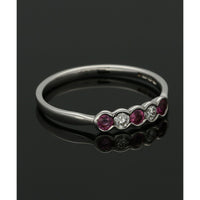 Ruby & Diamond Five Stone Ring in 9ct White Gold