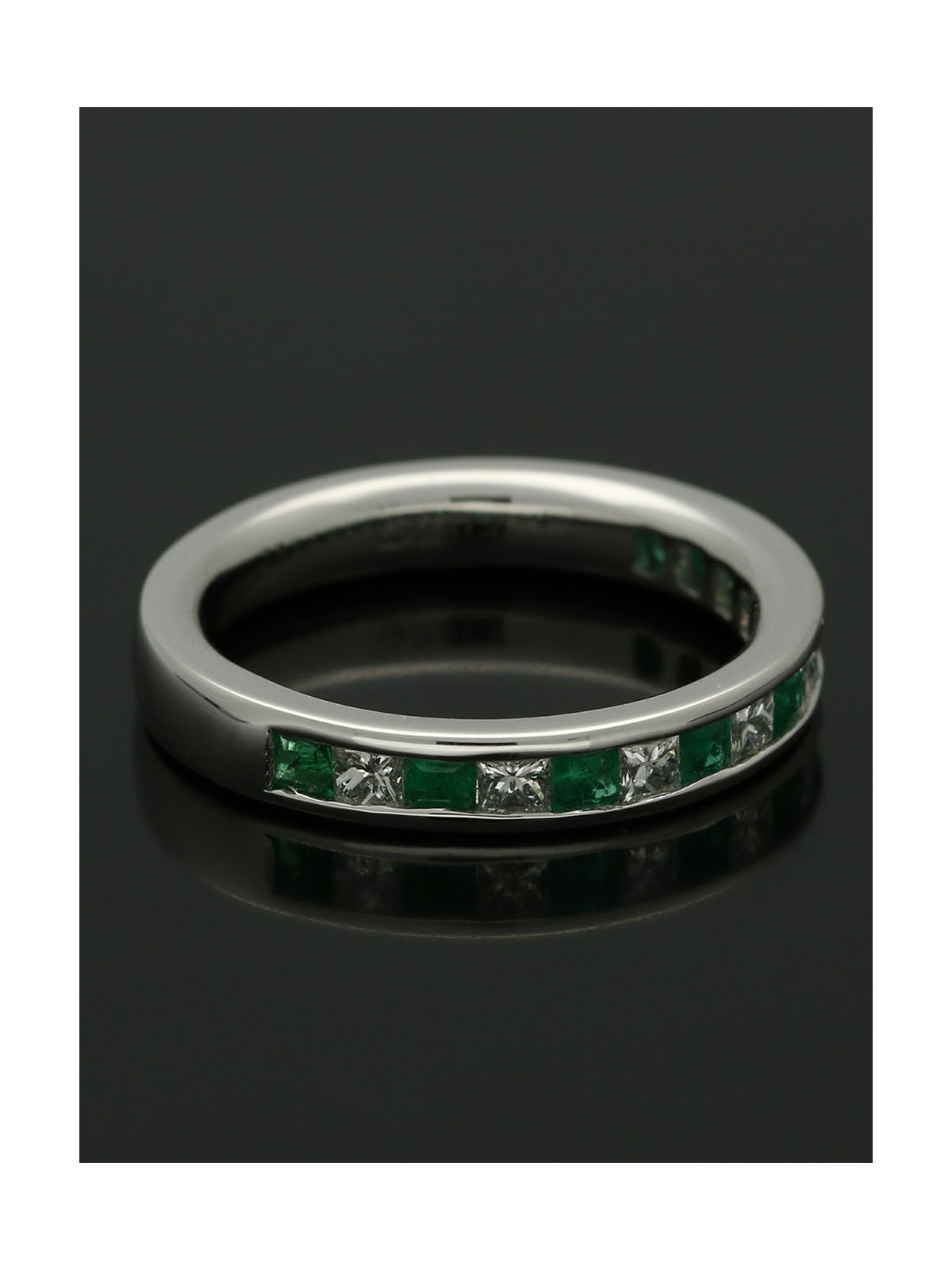 Emerald & Diamond Half Eternity Ring in Platinum