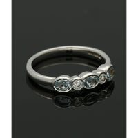 Blue Topaz and Diamond 5 Stone Rubover Set Half Eternity Ring in 9ct White Gold