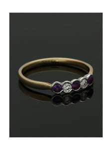Amethyst & Diamond Five Stone Ring in 9ct Yellow & White Gold