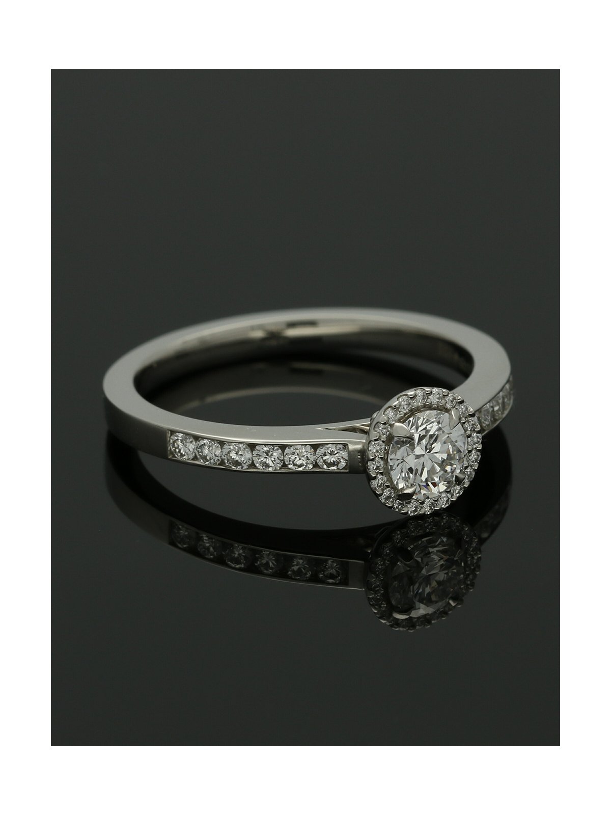 Diamond Halo Engagement Ring 0.33ct Certificated Round Brilliant Cut in Platinum with Diamond Shoulders