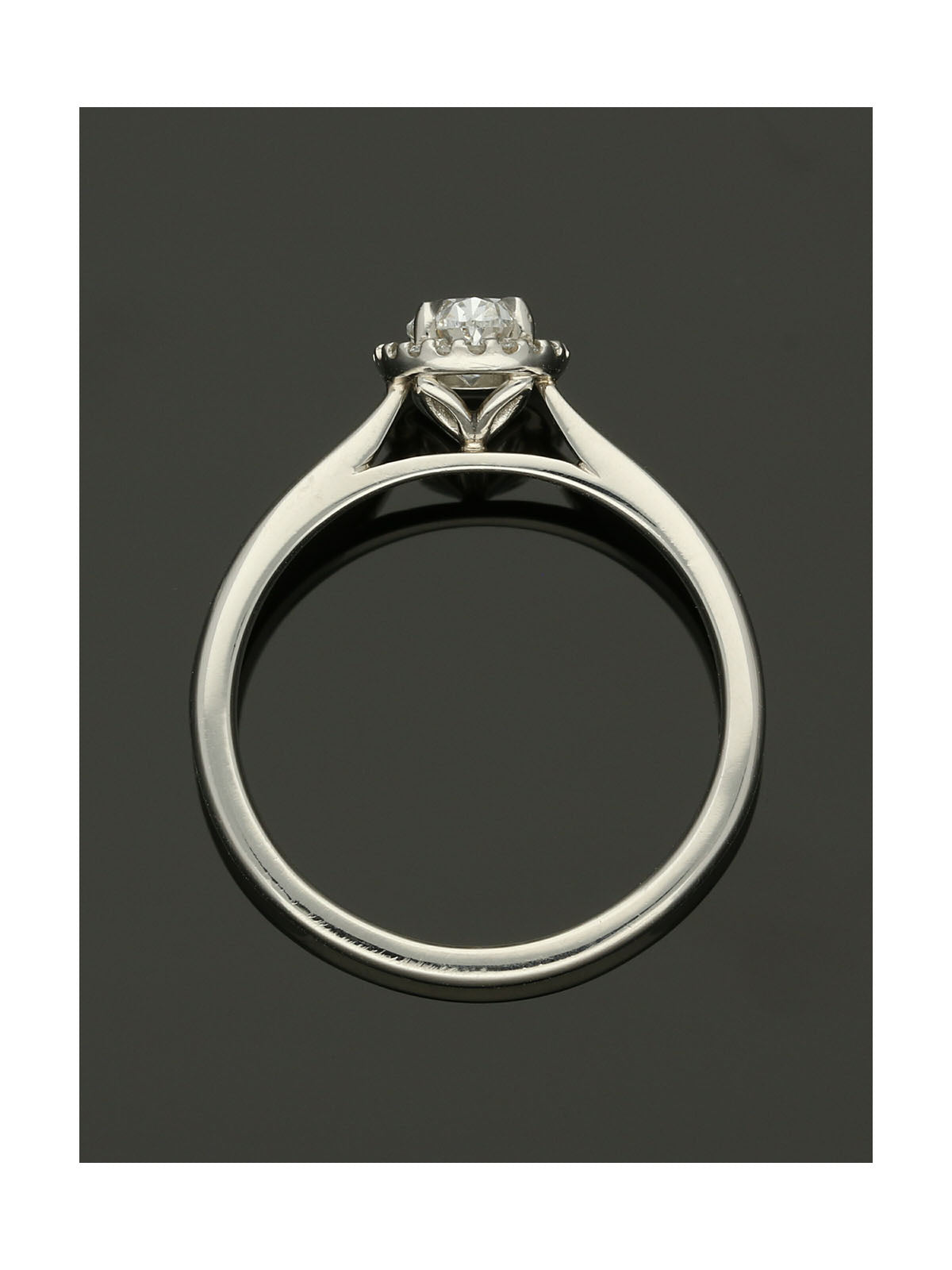 Diamond Halo Engagement Ring 0.54ct Certificated Oval Cut in Platinum