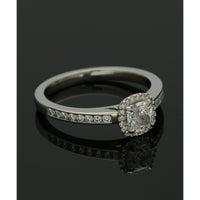 Diamond Halo Engagement Ring 0.50ct Certificated Cushion Cut in Platinum with Diamond Shoulders