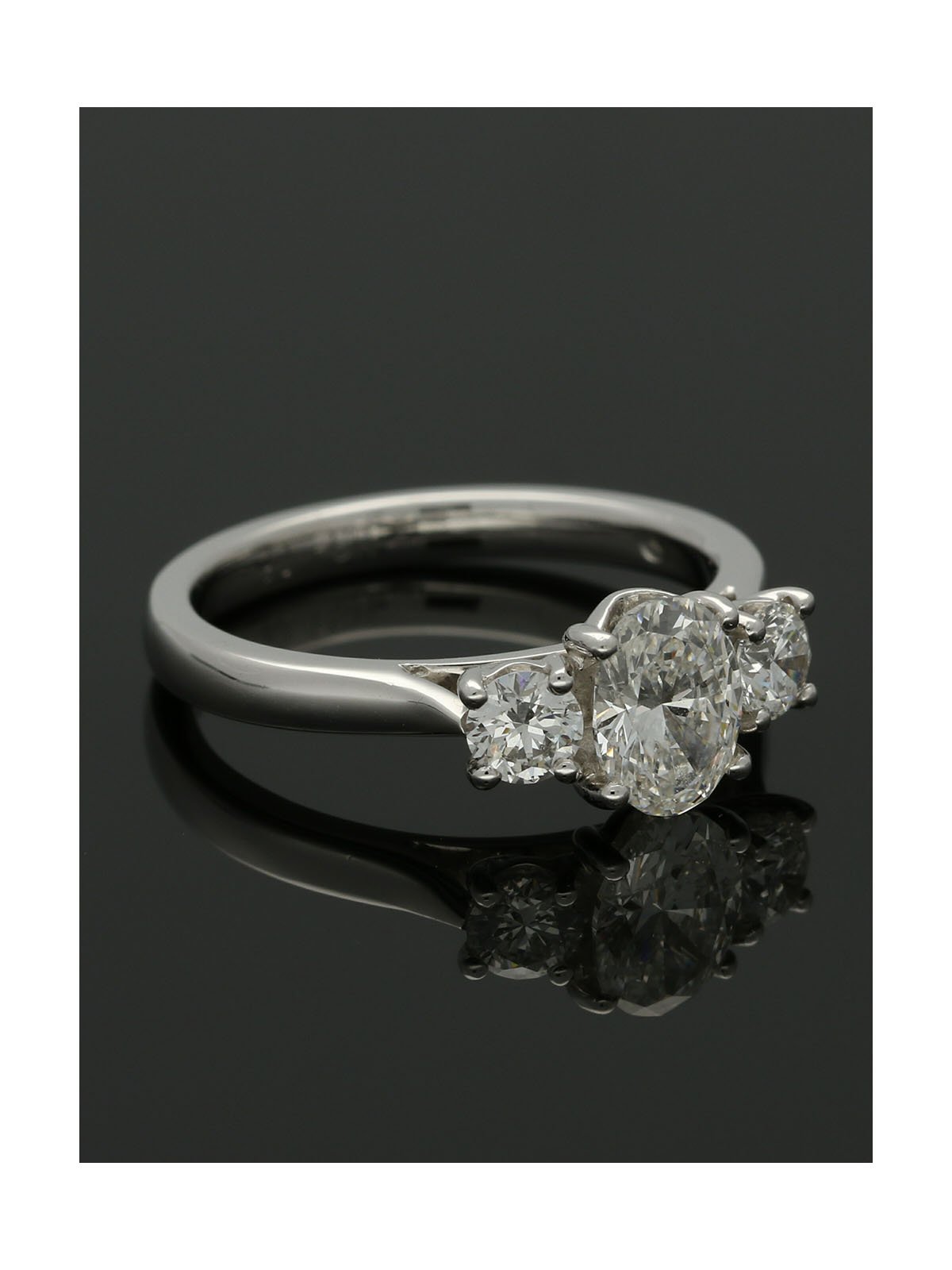 Three Stone Diamond Ring 1.35ct Oval & Round Brilliant Cut in Platinum