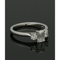 Three Stone Diamond Ring 1.05ct Emerald & Round Brilliant Cut in Platinum