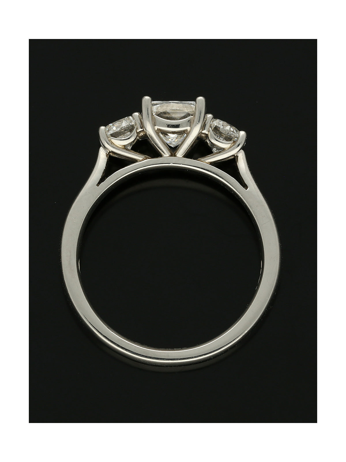 Diamond Three Stone Ring 2.00ct Certificated Cushion & Round Brilliant Cut in Platinum