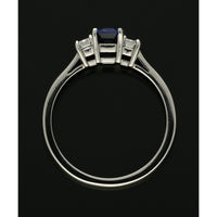 Sapphire & Diamond Three Stone Ring Emerald Cut in Platinum