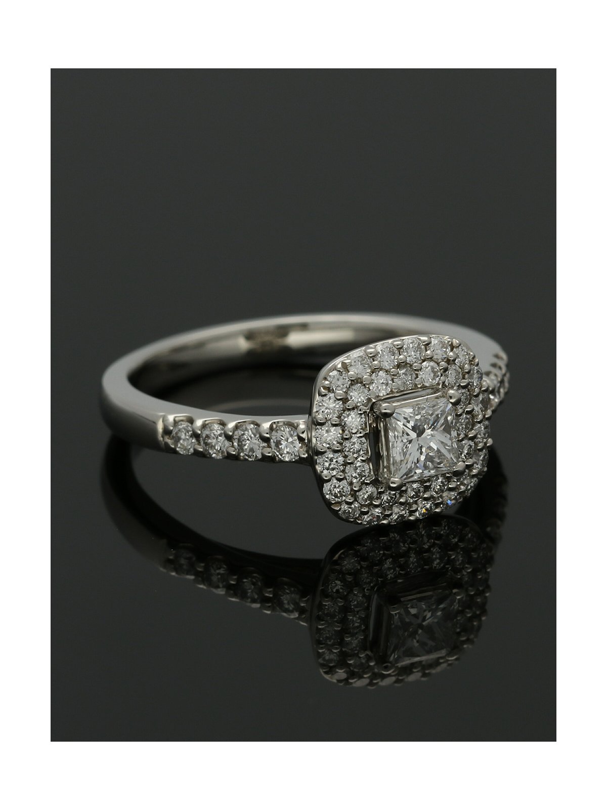 Diamond Cluster Ring 0.75ct Certificated Princess & Brilliant Cut in Platinum with Diamond Shoulders