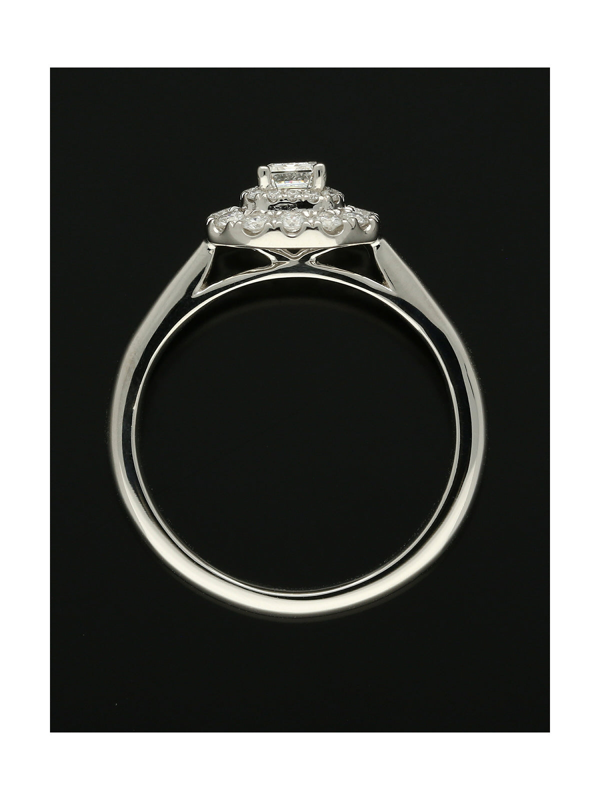 Diamond Cluster Ring Certificated 0.72ct Emerald & Round Brilliant Cut in Platinum