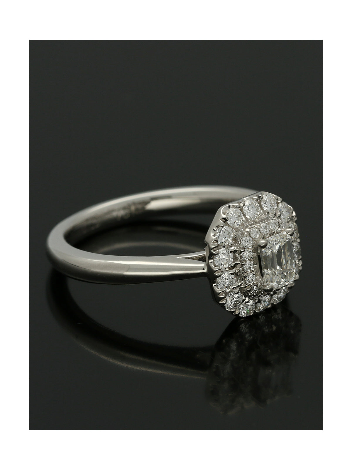 Diamond Cluster Ring Certificated 0.72ct Emerald & Round Brilliant Cut in Platinum