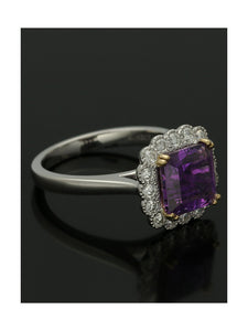 Amethyst and Diamond Cluster Ring in 18ct Yellow Gold and Platinum