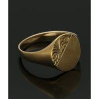 Half Engraved Oval Signet Ring in 9ct Yellow Gold