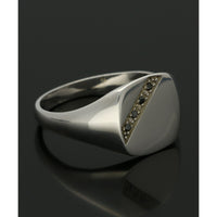 9ct White Gold & Black Diamond Medium Cushion Signet Ring