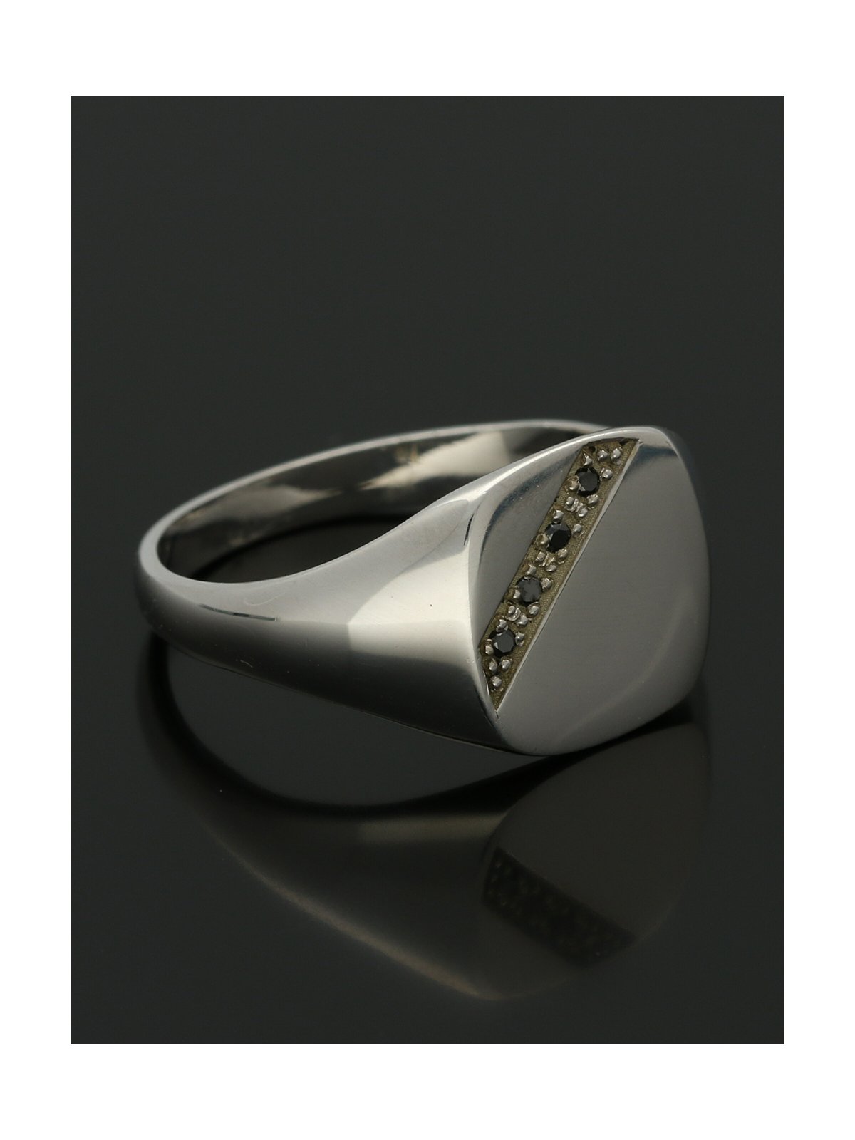 9ct White Gold & Black Diamond Medium Cushion Signet Ring