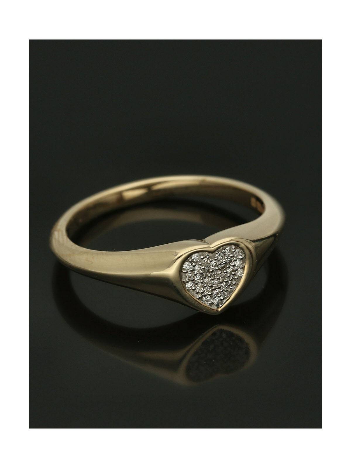 Diamond Pave Set 0.04ct Heart Signet Ring in 9ct Yellow Gold