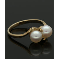 White Double Cultured Pearl Ring in 9ct Yellow Gold