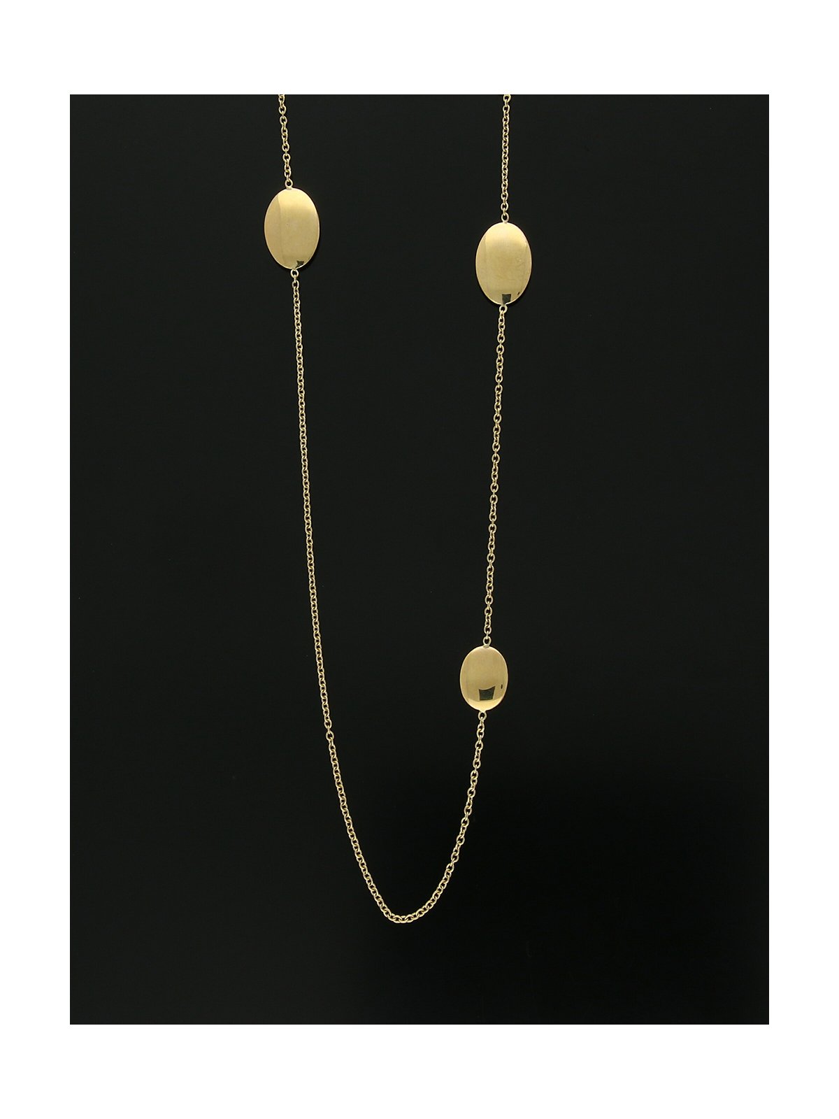 Polished Ovals Station Necklace 80cm in 9ct Yellow Gold