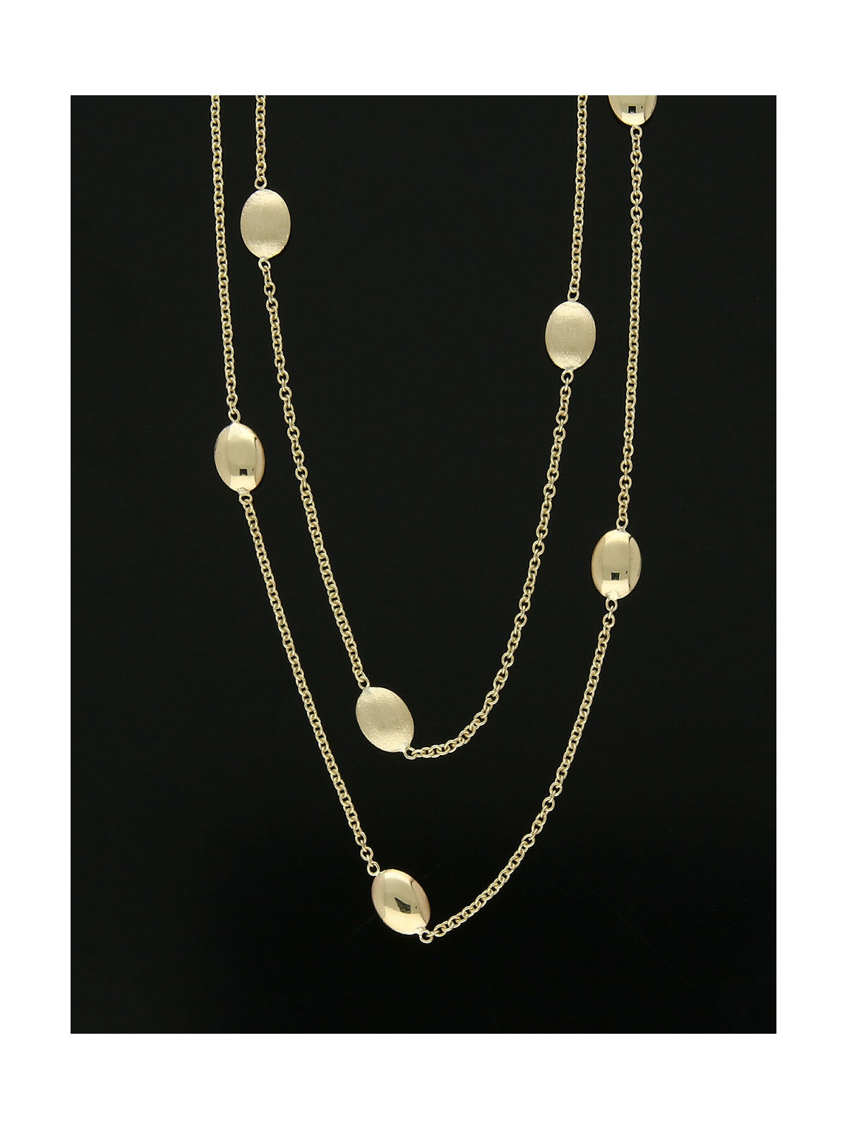 Oval Beaded Double Row Station Necklace in 9ct Yellow Gold