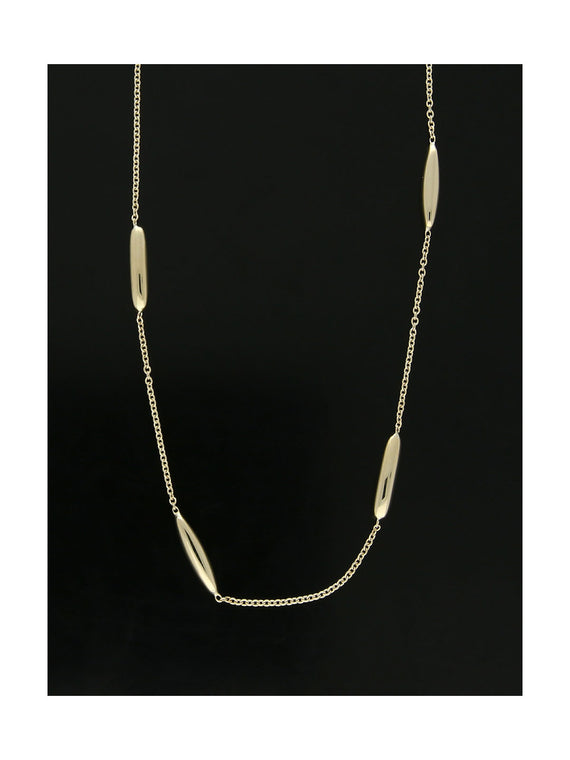 Polish Long Oval Bean Shaped Beaded Station Necklace in 9ct Yellow Gold