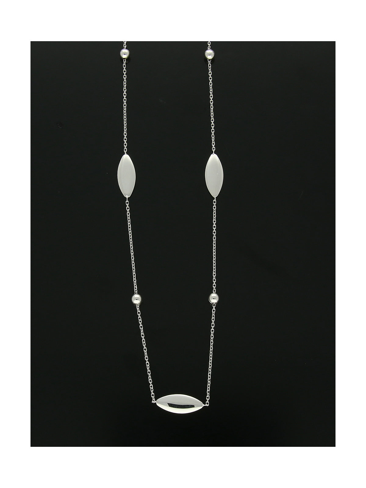 Marquise Bead Station Necklace in 9ct White Gold