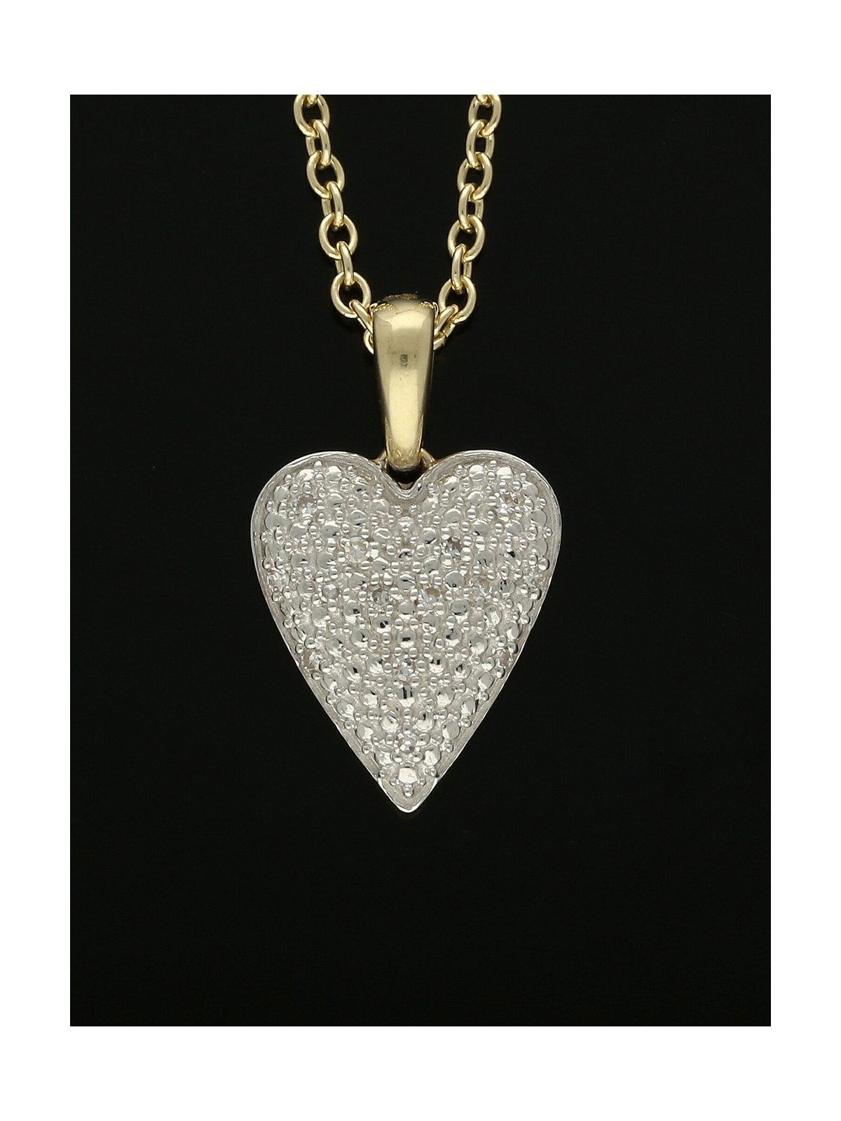 Diamond Pave Heart Pendant Necklace 0.03ct in 9ct Yellow Gold