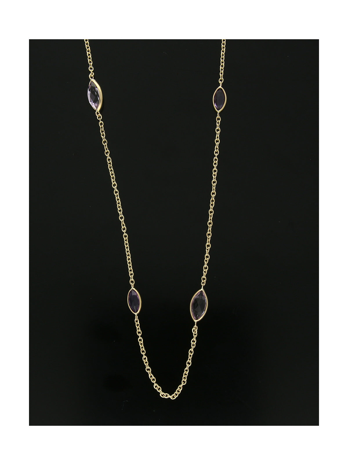 Amethyst Marquise Bead Necklace in 9ct Yellow Gold