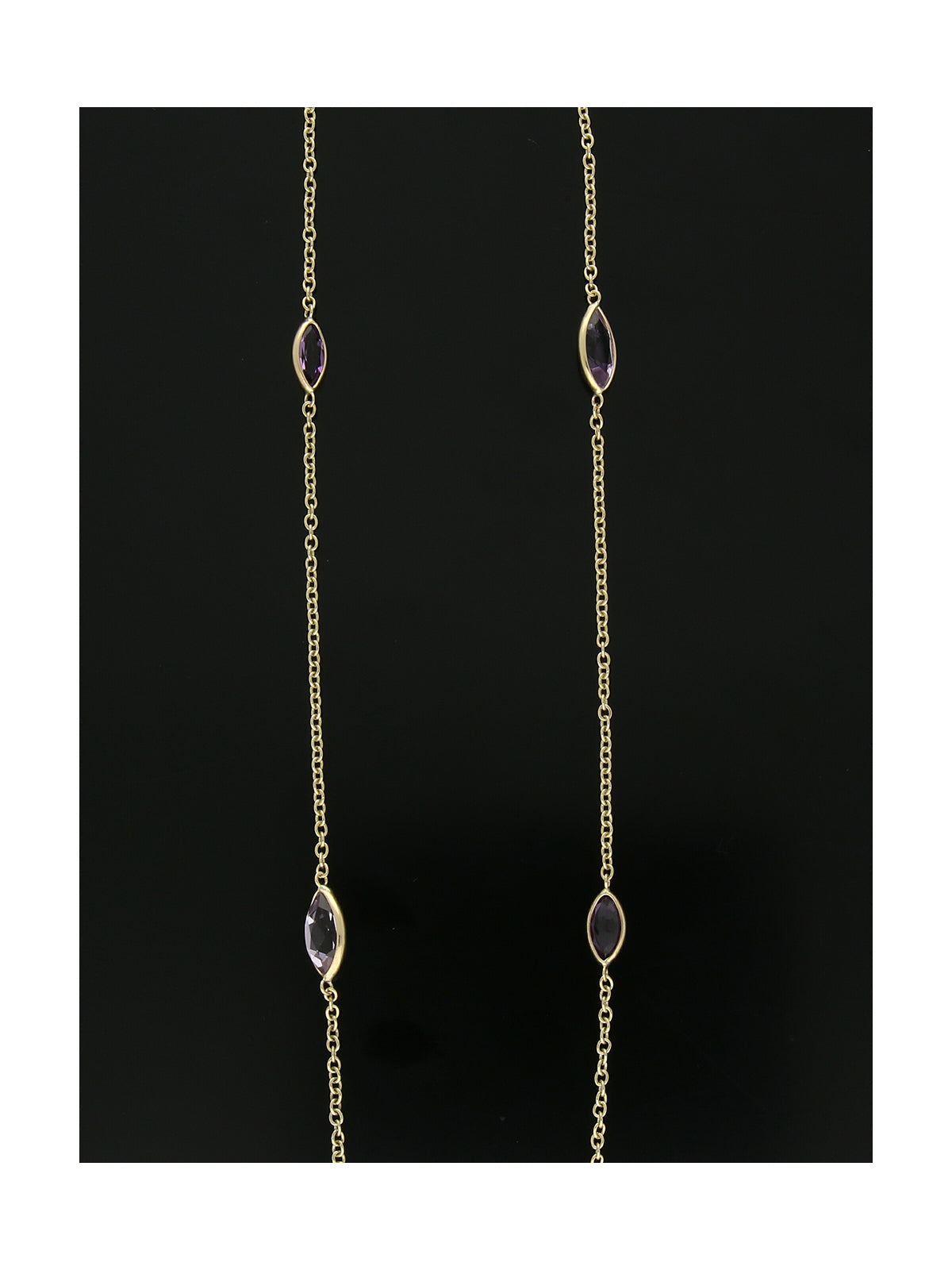 Amethyst Marquise Bead Necklace in 9ct Yellow Gold