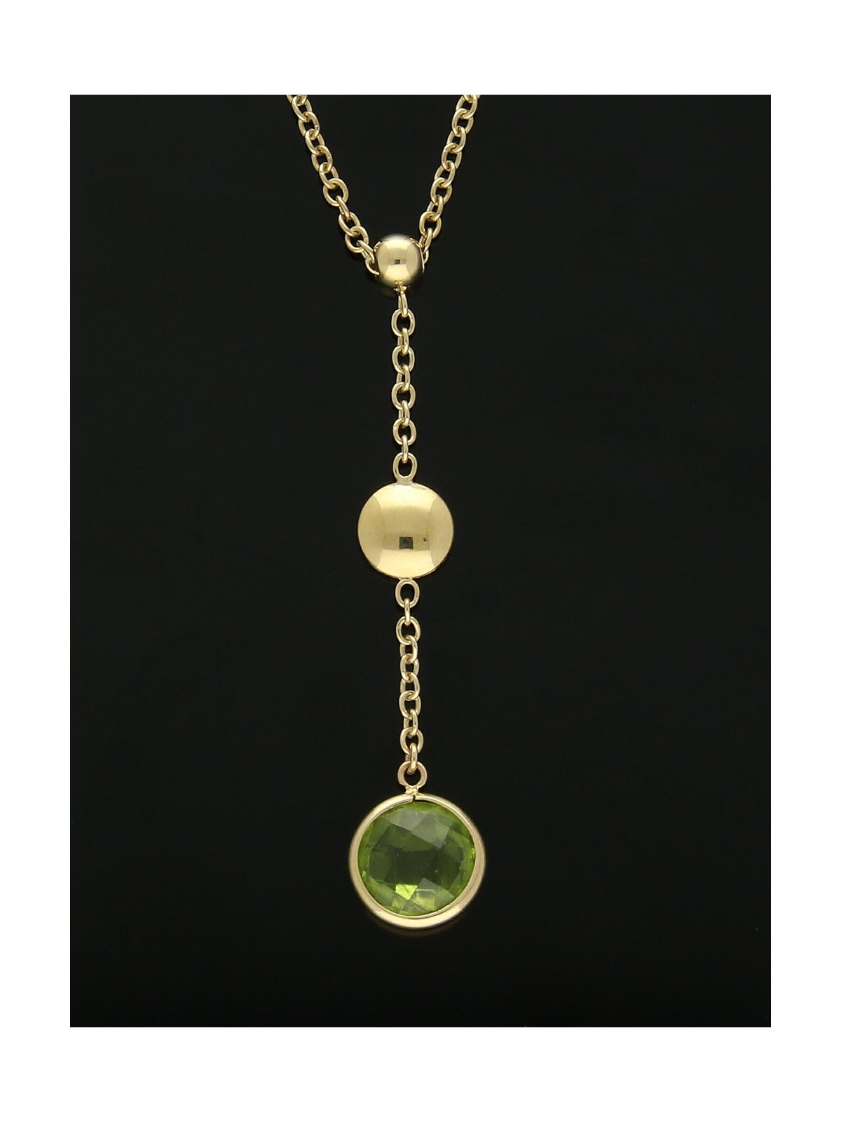 Peridot & Polished Bead Drop Pendant Necklace in 9ct Yellow Gold