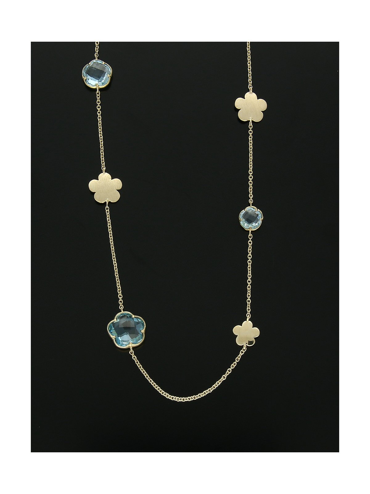 Blue Topaz Flower Necklace in 9ct Yellow Gold