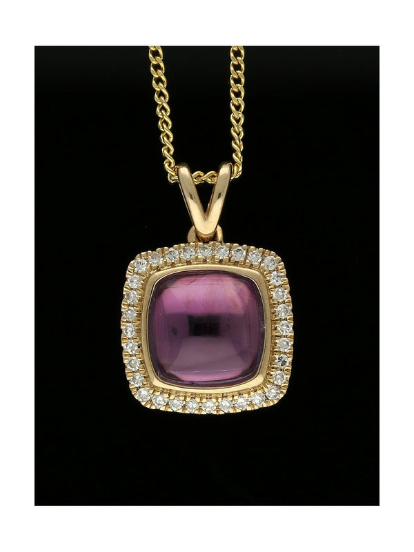 Amethyst & Diamond Pendant Necklace in 9ct Yellow Gold
